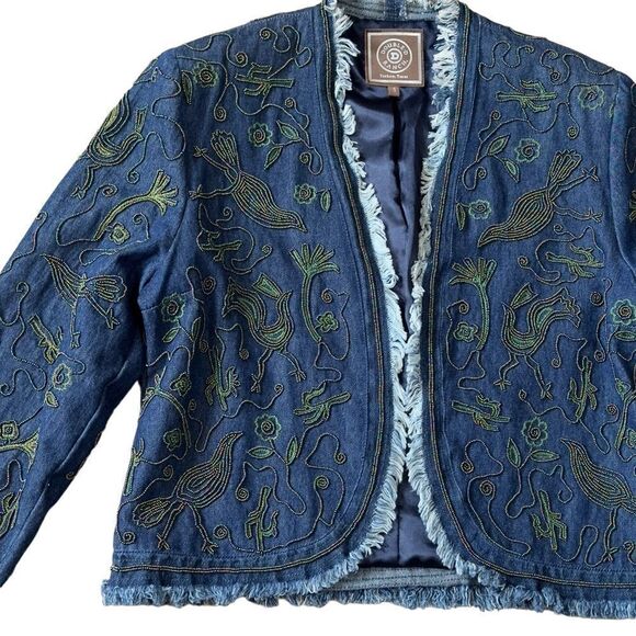 Double D Ranch Beaded Fringed Open Denim Jacket SMALL - Picture 4 of 16
